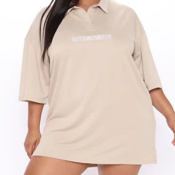 Fashion Nova Taupe One For Two T Shirt Autumn/Winter Dress Size M (NWT) - Picture 1 of 12